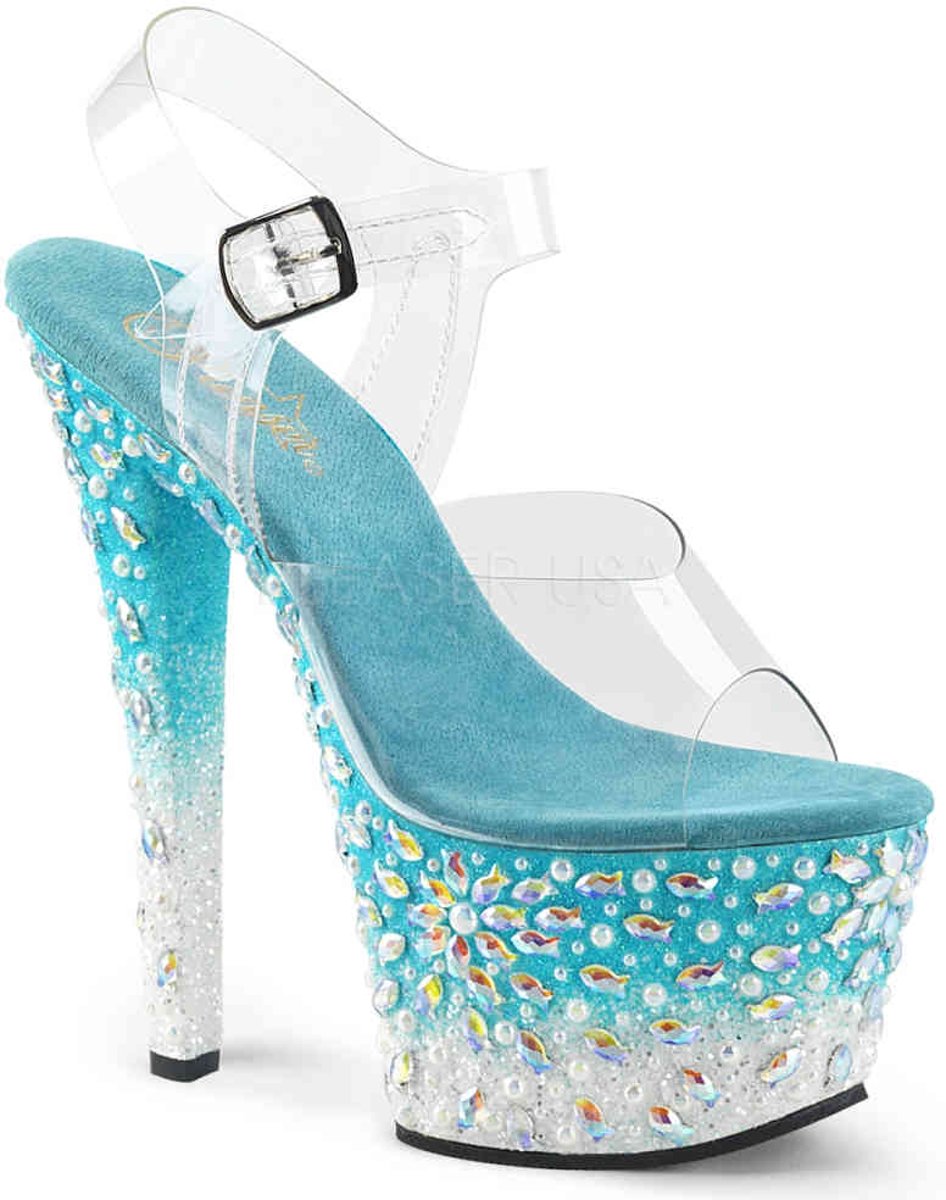 EU 37 = US 7 | SKY-308FISH | *7 Heel, 2 3/4 PF Ankle Strap Sandal w/ Fish Design